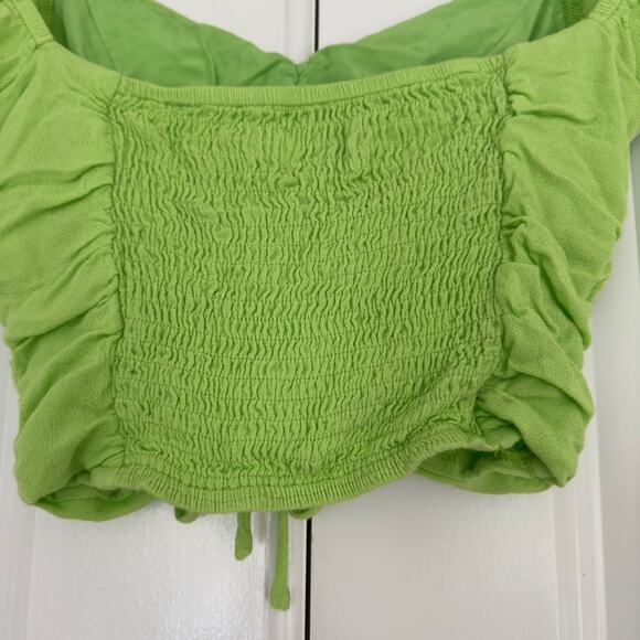 Princess Polly Darshan Top Lime cropped cinched ruched front cap sleeve v-neck 2 - Picture 7 of 10